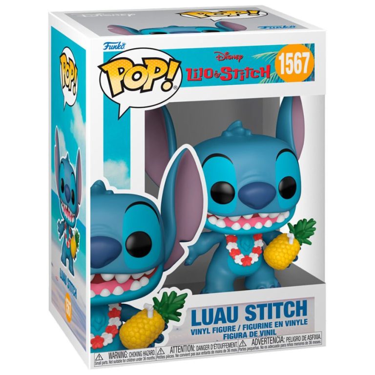 funkos Figurita de colección de Stitch con una piña, usando un collar de flores.